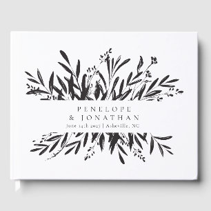 Livro De Visitas Casamento Botânico Preto-Branco Minimalista
