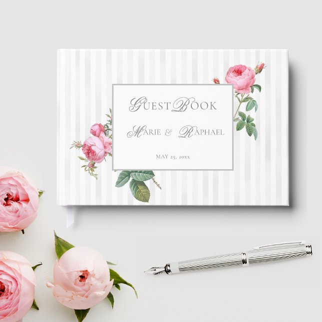 Livro De Visitas Casamento Botânico Rosa Francês Chic Romântico (Criador carregado)
