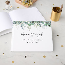 Livro De Visitas Casamento Botânico Rústico com Eucalipto Verde