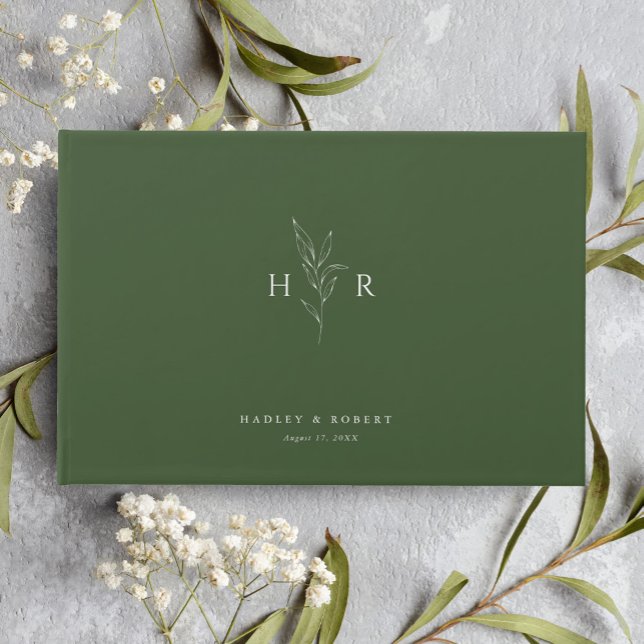 Livro De Visitas Casamento Botânico Simples Verde Monograma (Criador carregado)