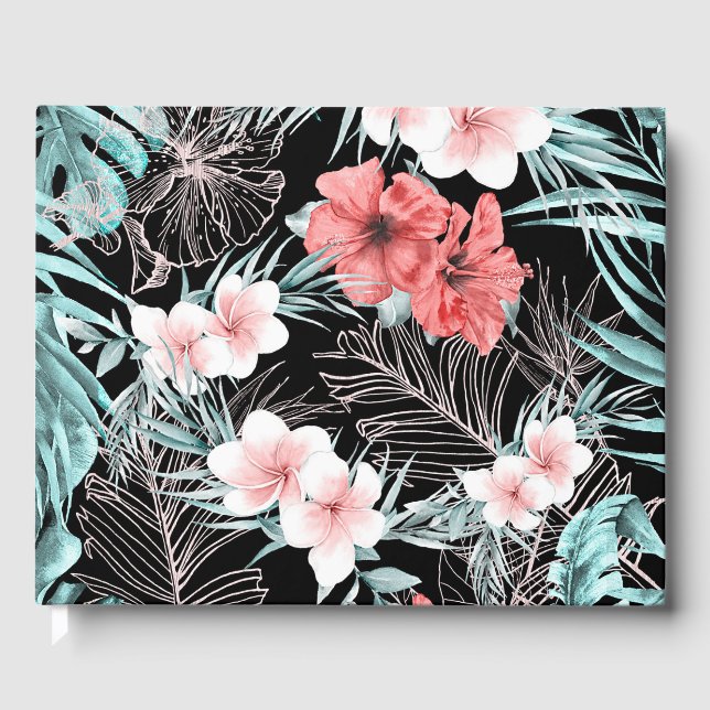 Livro De Visitas Casamento Botânico Tropical Elegante rosa Dourada (Frente)