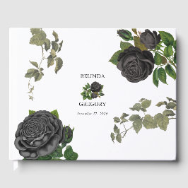 Livro De Visitas Casamento Branco de Rosas Negras do Halloween Góti