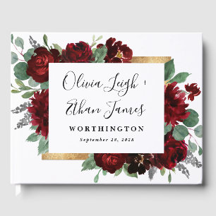 Livro De Visitas Casamento branco elegante rústico floral vermelho