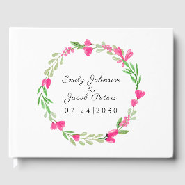 Livro De Visitas Casamento Branco Floral Elegante Da Frota Rosa