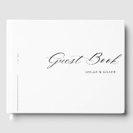 Livro De Visitas Casamento Branco Negro de Caligrafia Minimalista M