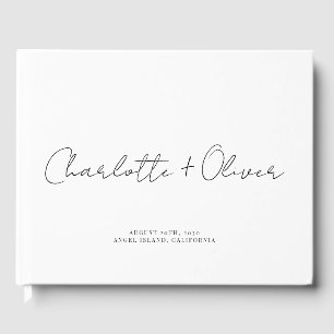 Livro De Visitas Casamento Branco Personalizado com Script Minimali