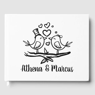 Livro De Visitas Casamento Branco-Preto De Pássaros Bonitos