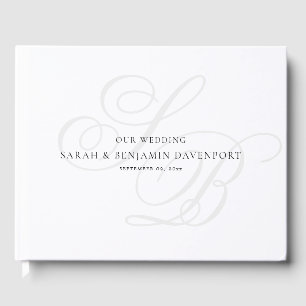 Livro De Visitas Casamento branco preto de prata e monograma elegan