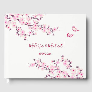 Livro De Visitas Casamento Branco Rosa-Rosa-Cereja