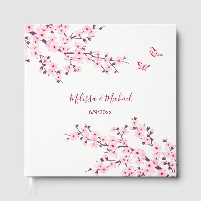 Livro De Visitas Casamento Branco Rosa-Rosa-Cereja (Frente)