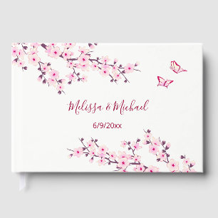 Livro De Visitas Casamento Branco Rosa-Rosa-Cereja
