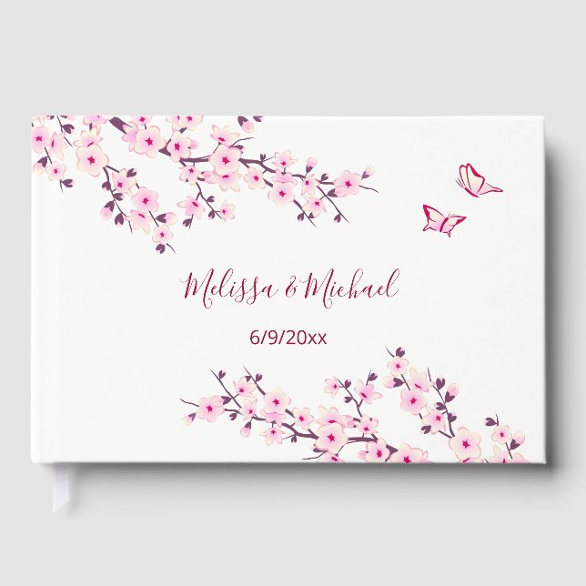 Livro De Visitas Casamento Branco Rosa-Rosa-Cereja (Frente)
