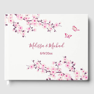 Livro De Visitas Casamento Branco Rosa-Rosa-Cereja