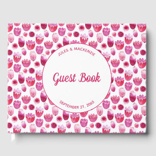 Livro De Visitas Casamento Brilhante De Flor De Aquarela Rosa