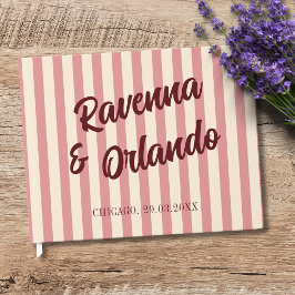 Livro De Visitas Casamento Burgundy Retro Blush Listras Rosa
