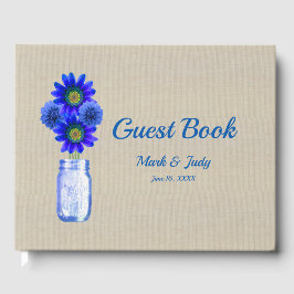 Livro De Visitas Casamento Burlap Rustic Blue Floral Mason Jar