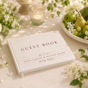 Livro De Visitas Casamento Caligrafia Marfim Borgonha Clássico