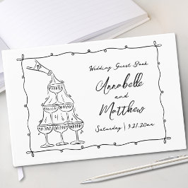 Livro De Visitas Casamento Caprichoso Desenhado à Mão com Estilo Re