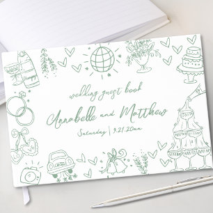 Livro De Visitas Casamento Caprichoso Verde Desenhado à Mão