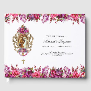 Livro De Visitas Casamento Católico da Primavera de Magenta Floral 