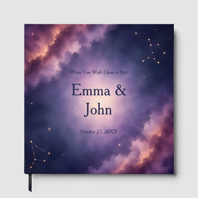 Livro De Visitas Casamento Celestial com Aquarela Roxa Rosa (Frente)