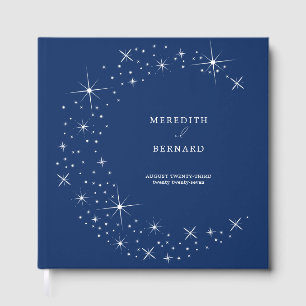 Livro De Visitas Casamento Celestial Elegante Lua Azul Marinho Mono