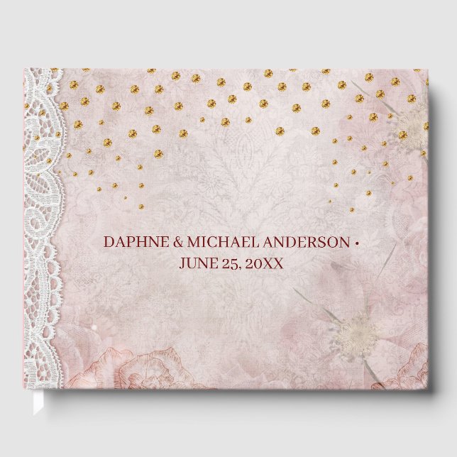 Livro De Visitas Casamento Chic Moderno, Rosa Simples e Dourado (Frente)