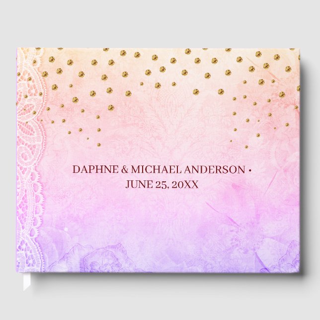Livro De Visitas Casamento Chic Moderno, Rosa Simples e Dourado (Frente)