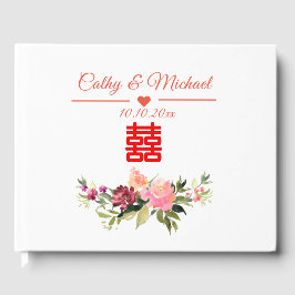 Livro De Visitas Casamento chinês com flores em aquarela