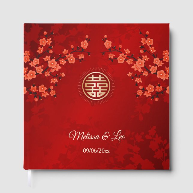 Livro De Visitas Casamento Chinês de Cherry Blossom (Frente)