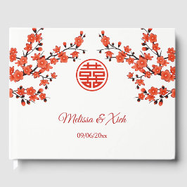 Livro De Visitas Casamento Chinês de Flor de Cereja Vermelha