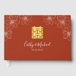 Livro De Visitas Casamento chinês floral moderno vermelho Boho