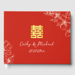 Livro De Visitas Casamento chinês moderno e elegante com flores em