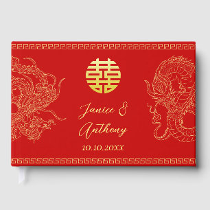 Livro De Visitas Casamento chinês tradicional do dragão vermelho fê