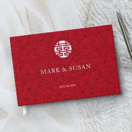 Livro De Visitas Casamento Chinês Tradicional Floral Elegante (VERM