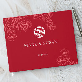 Livro De Visitas Casamento Chinês Tradicional Floral Elegante (VERM