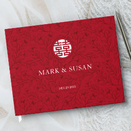 Livro De Visitas Casamento Chinês Tradicional Floral Elegante (VERM