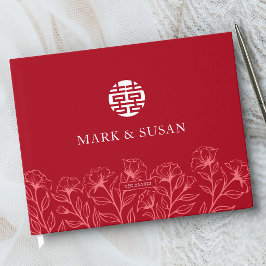 Livro De Visitas Casamento Chinês Tradicional Floral Elegante (VERM
