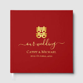 Livro De Visitas Casamento chinês vintage vermelho coração dupla fe