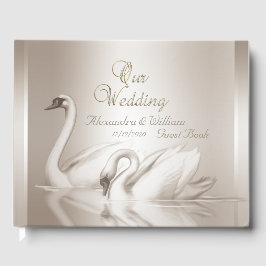 Livro de Visitas Casamento Cisnes Damask Creme Bra