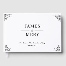 Livro De Visitas Casamento Clássico com Bordas Elegantes e Monogram