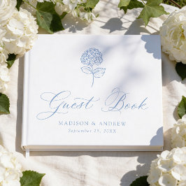 Livro De Visitas Casamento Clássico com Hortênsias Azuis da Marinha
