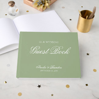 Livro De Visitas Casamento Clássico com Letra Branca e Verde Salvia