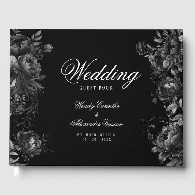 Livro De Visitas Casamento Clássico do Monograma Negro (Frente)