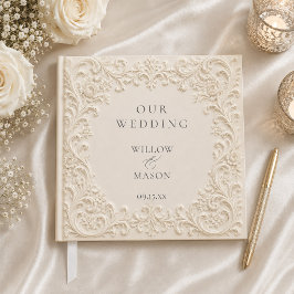 Livro De Visitas Casamento Clássico Elegante Floral Marfim