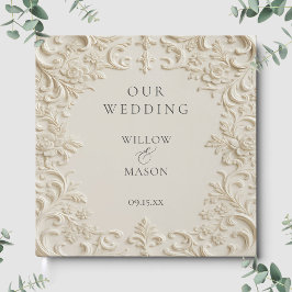 Livro De Visitas Casamento Clássico Elegante Floral Marfim