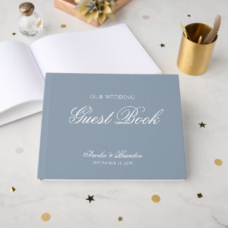 Livro De Visitas Casamento Clássico Formal em Azul Poeira e Branco
