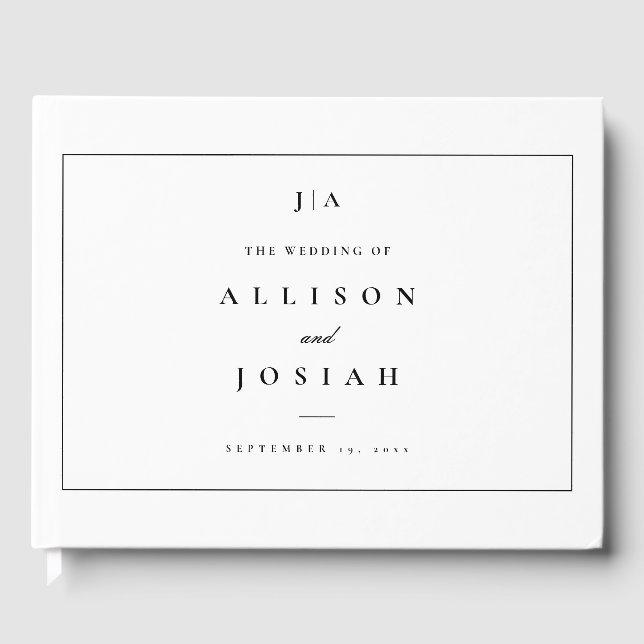 Livro De Visitas Casamento Clássico Simples Preto e Branco (Frente)