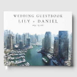 Livro De Visitas Casamento com a Paisagem de Dubai em Aquarela