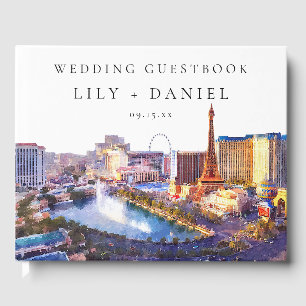 Livro De Visitas Casamento com a Paisagem de Las Vegas em Aquarela